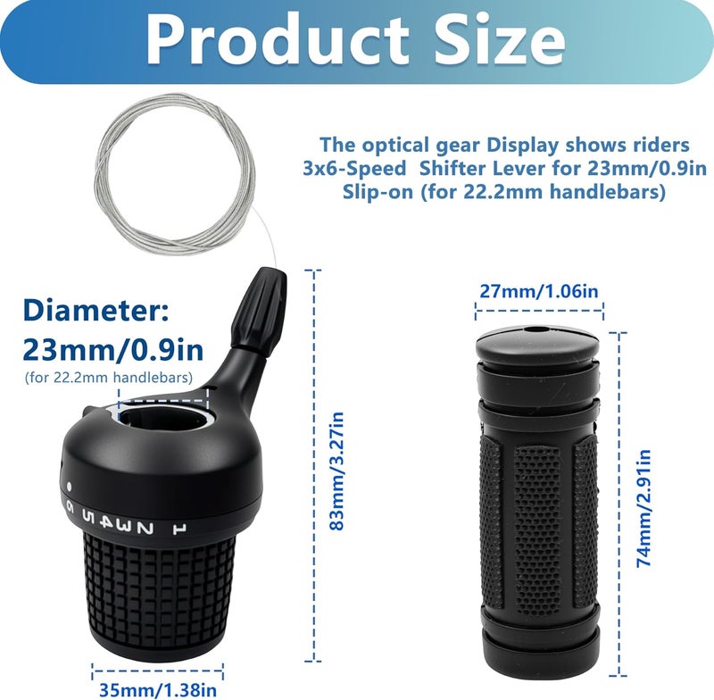 PATHGNAR Bicycle 18 Speed Shifter Twist Shifter Lever 3x6 Speed Grip Shift Left and Right Shifter Mountain Bike Commuter Bike Folding Bike Gear Grip Shift with Grips - Image 3